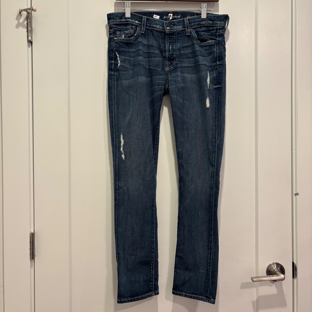 7 For All Mankind Josefina Skinny Boyfriend Jeans Dark Wash Distressed Size 29
